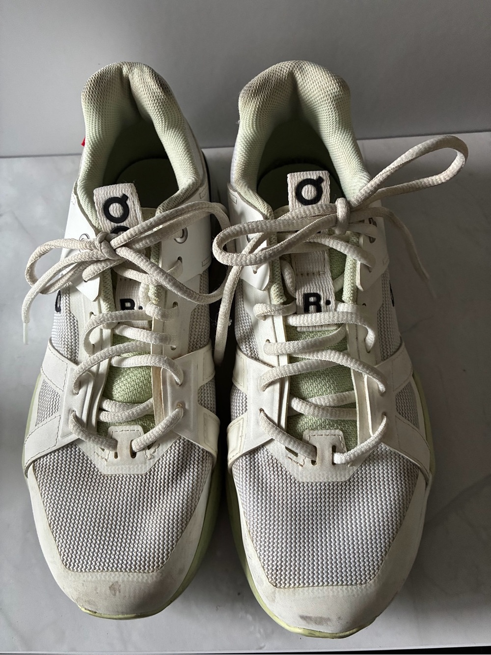 Women's Neutral White Sneakers with Light Green Accents “The Roger”